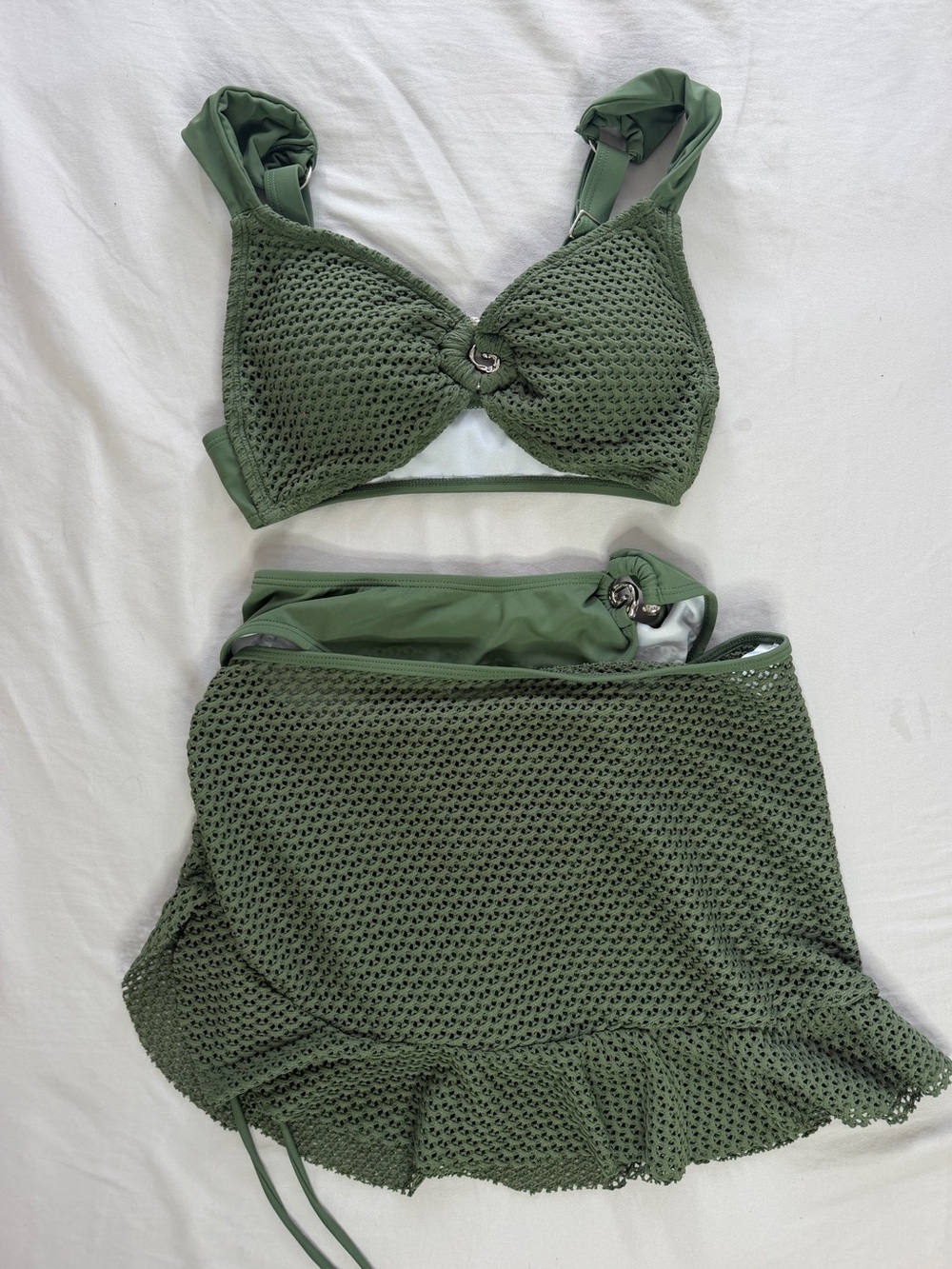 Olive Green Crochet Two-Piece Swim Set